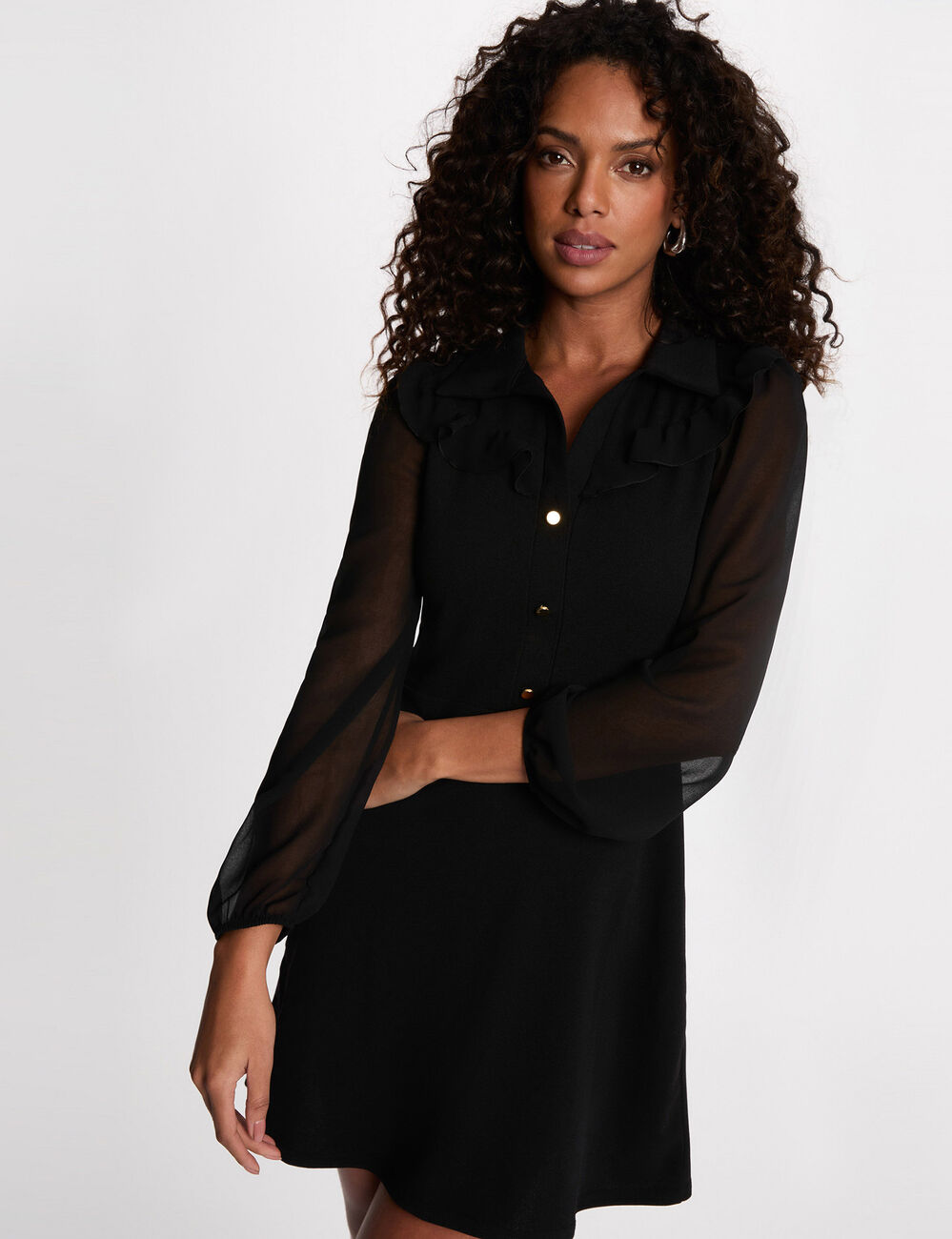 Short dress with lapel collar black women