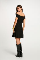 Robe tricot courte trapèze noir femme
