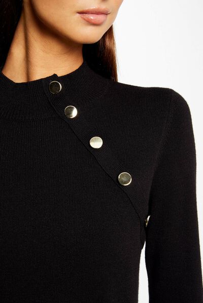 Long-sleeved jumper decorative buttons black ladies'