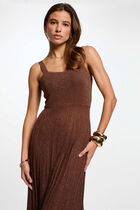 Robe tricot longue droite marron cognac femme