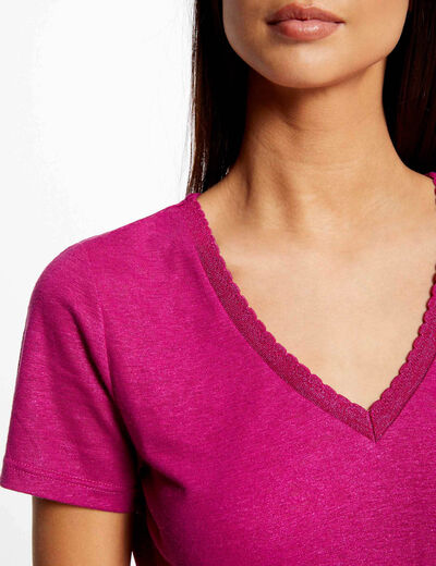 Short-sleeved t-shirt with V-neck raspberry ladies'