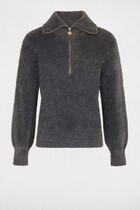 Long-sleeved jumper with zipped collar anthracite grey women