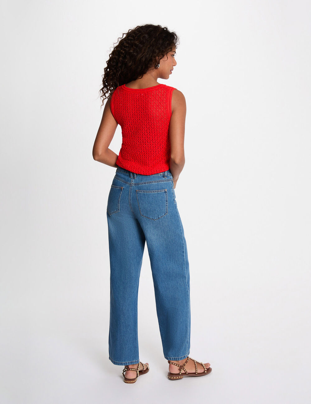 Crochet top with v-neck bright red women