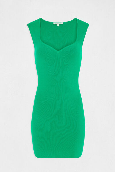 Fitted jumper dress sweetheart neckline mid-green ladies'