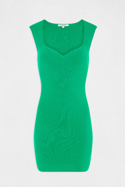 Fitted jumper dress sweetheart neckline mid-green ladies'