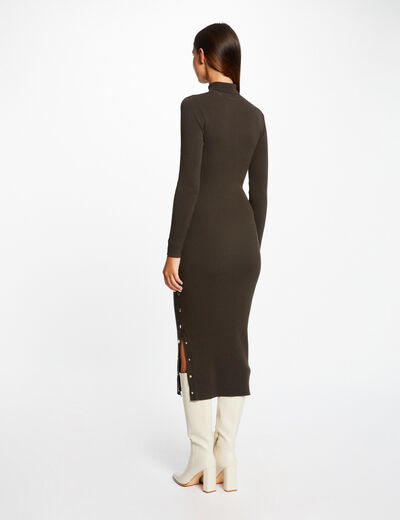 Fitted midi jumper dress with opening dark green ladies'