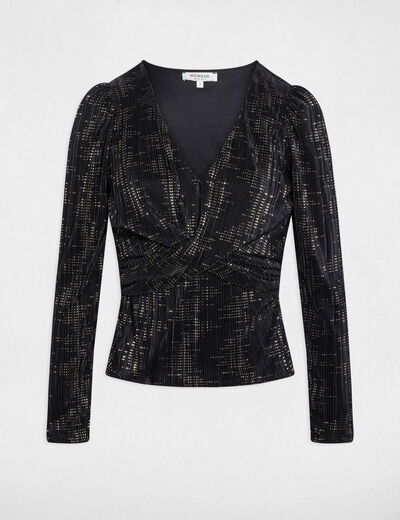 pleated v neck t shirt black women Pleated v-neck t-shirt black women