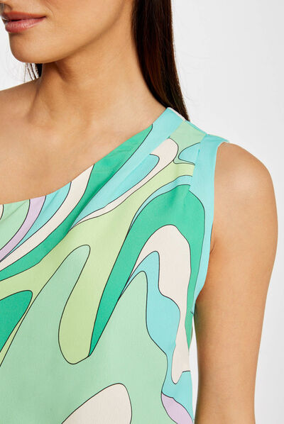 Asymmetrical blouse abstract print multico ladies'
