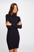 Knitted fitted dress with turtleneck navy blue women
