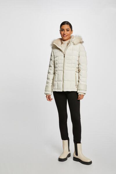 Straight padded jacket with hood ivory ladies'