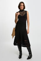 Robe tricot longue ajustée noir femme