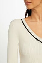 Pull manches longues col en V ivoire femme
