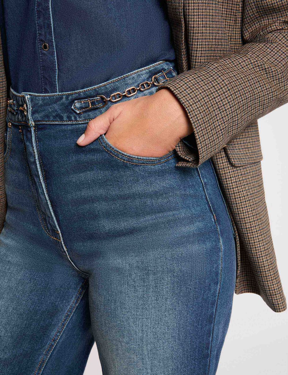 High-waisted wide-leg jeans denim stone women