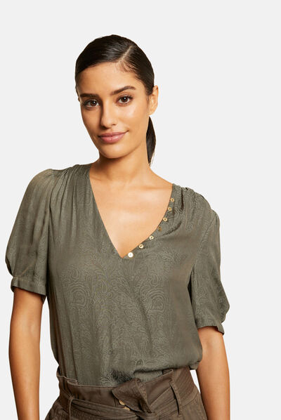 Printed short-sleeved blouse  ladies'