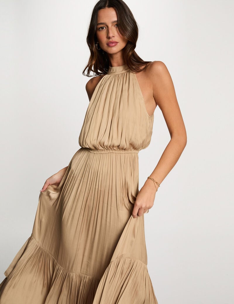 robe longue evasee fluide beige femme Robe longue évasée fluide beige femme