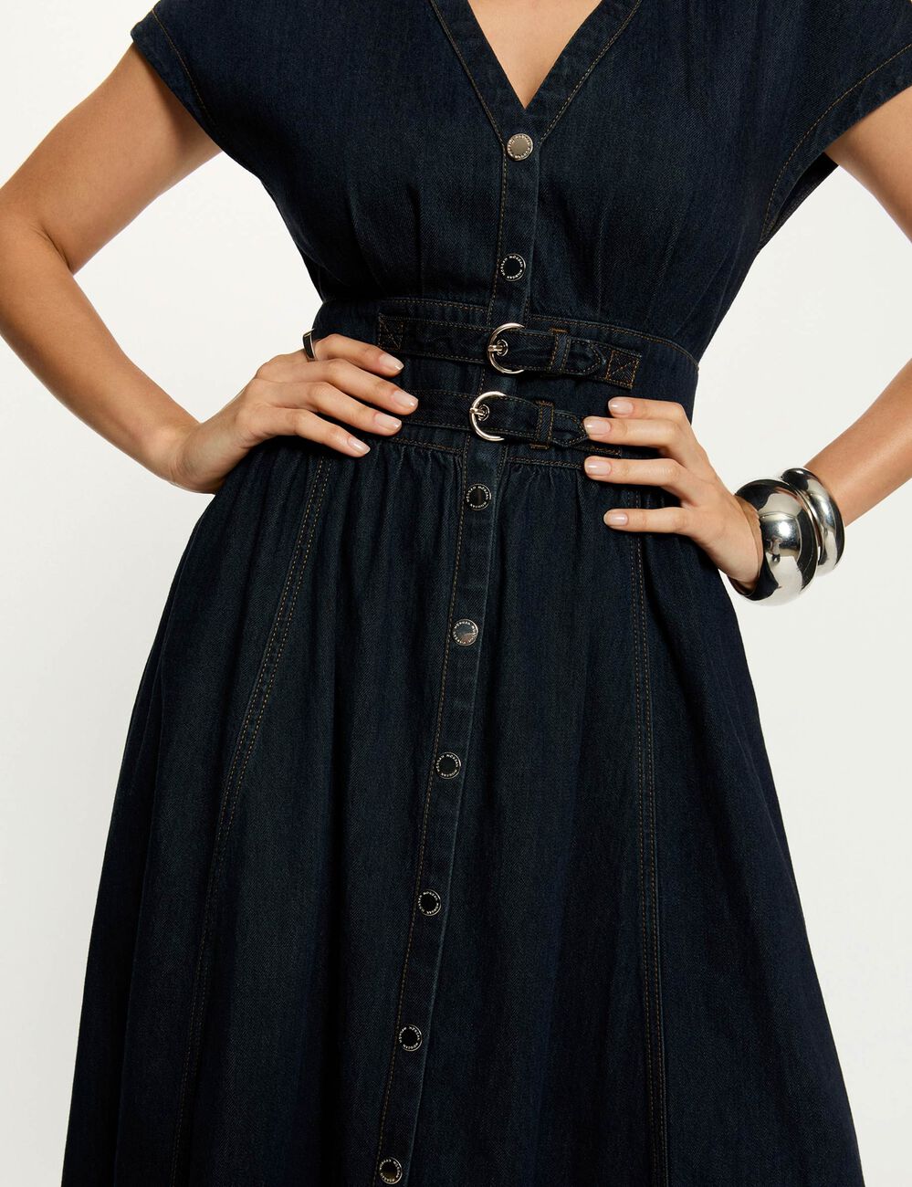 Mid-length denim dress blue women
