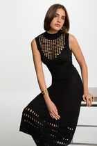 Robe tricot longue ajustée noir femme