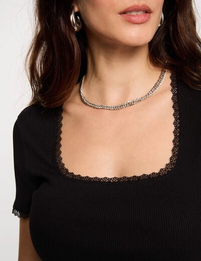 Short-sleeved ribbed t-shirt black women