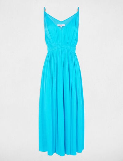 Pleated straight midi dress sky blue women