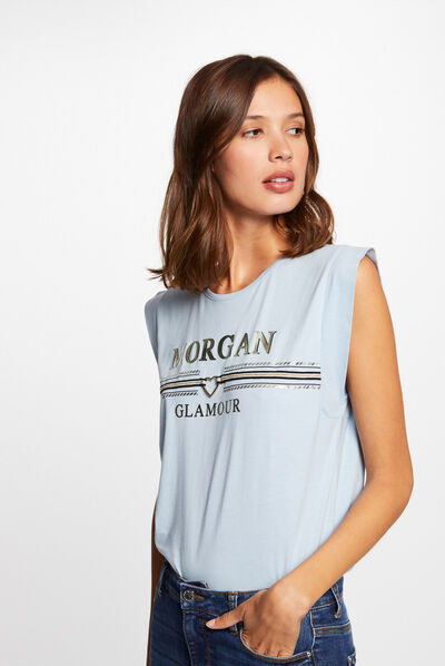 Short-sleeved t-shirt with message sky blue ladies'
