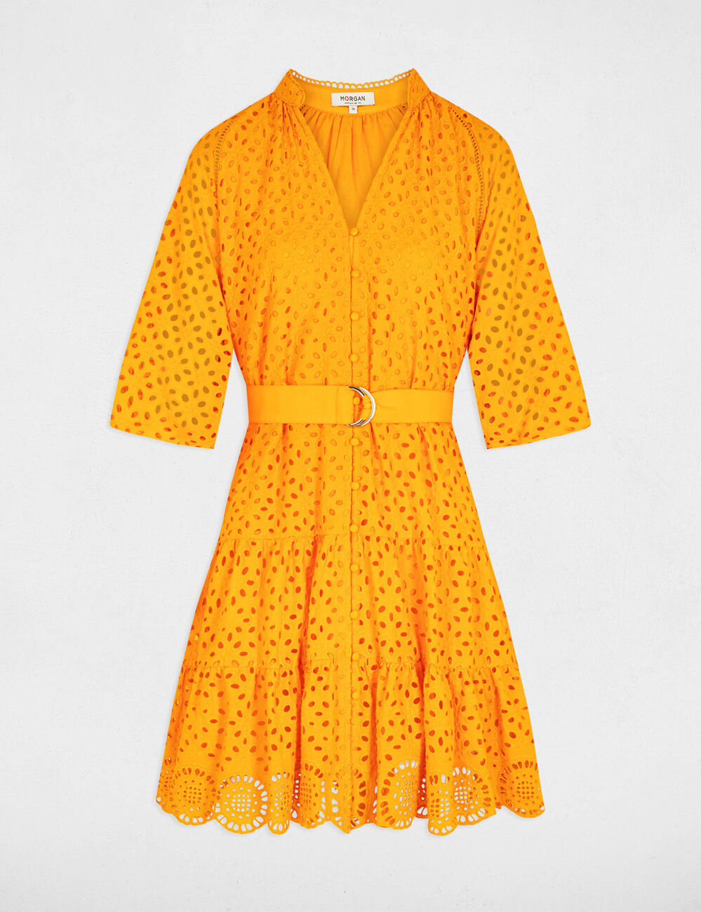 Embroidered A-line mini dress orange women