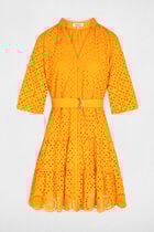 Embroidered A-line mini dress orange women