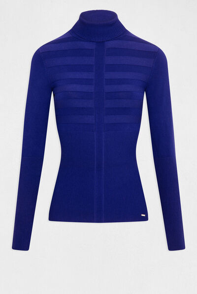 Long-sleeved jumper turtleneck mid blue ladies'