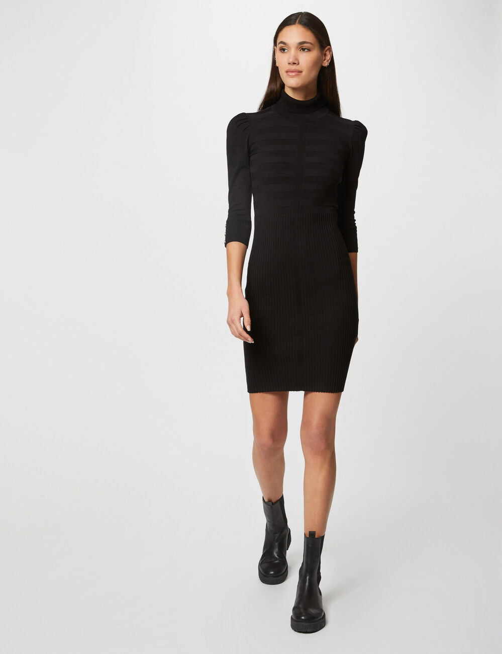 Fitted jumper dress with turtleneck black women