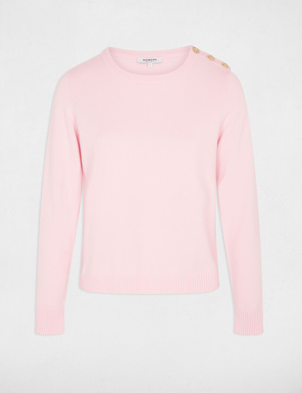 Sweater with round neck and buttons light pink women