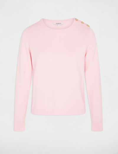 Sweater with round neck and buttons light pink women