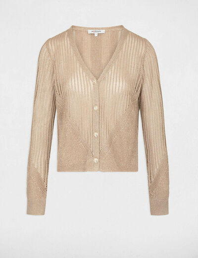 Openwork long-sleeved cardigan gold yellow women