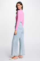 Ribbed jumper high collar pink women