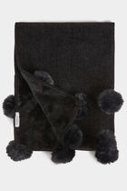Écharpe doublée à pompons noir femme
