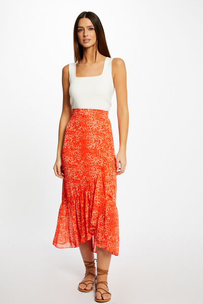 Maxi wrap skirt with leopard print orange ladies'