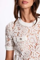 Pull manches courtes dentelle blanc femme