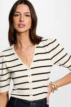 Pull manches courtes rayé ivoire femme