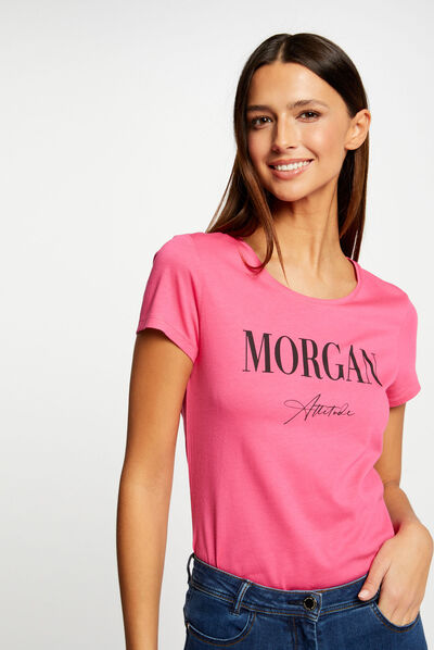 Short-sleeved t-shirt with message fuchsia ladies'