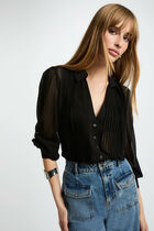 Long-sleeved shirt with pleats black women