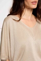 Pull col en V manches courtes sable femme