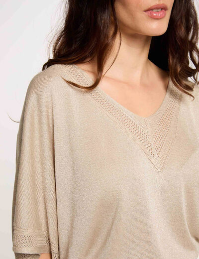 Jumper V-neck short sleeves sand women