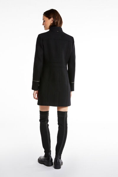 Straight coat with flap pockets black ladies'