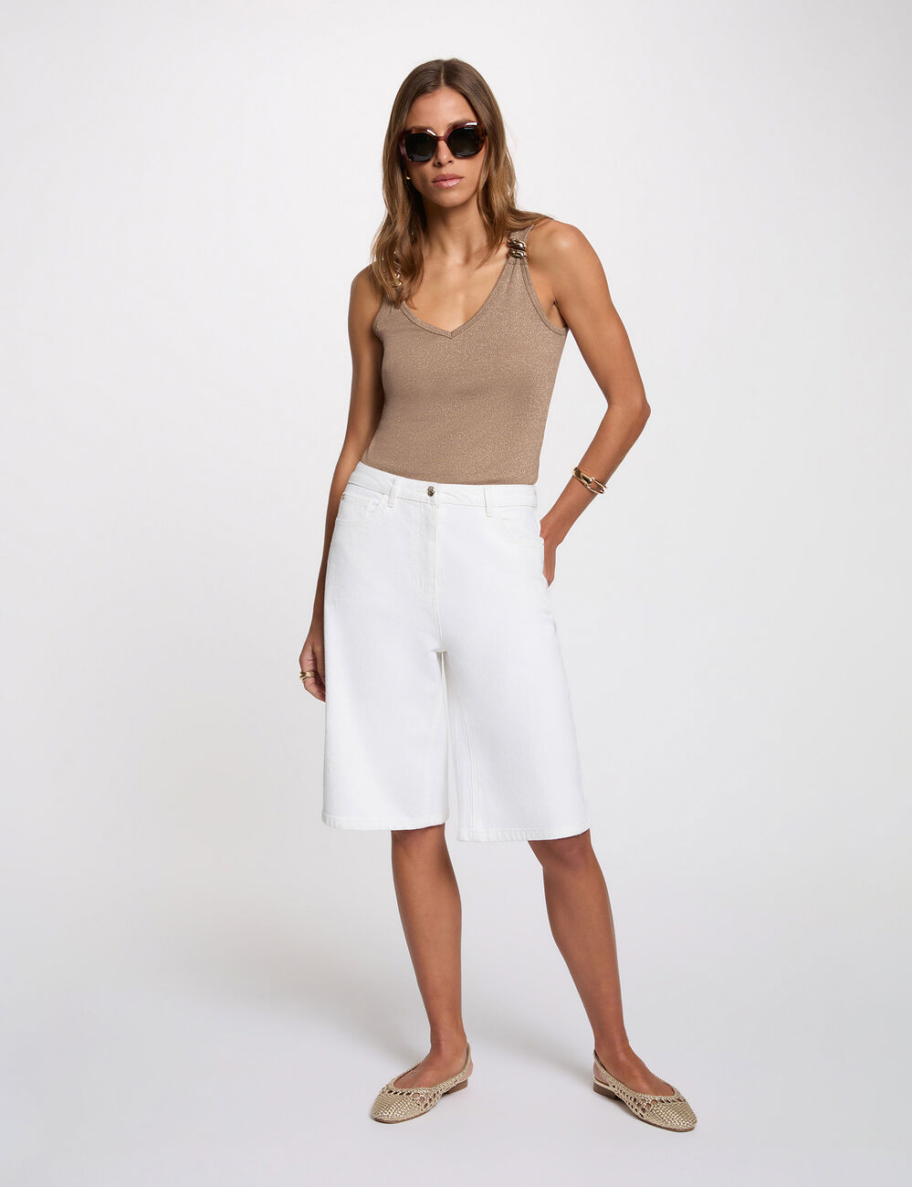 Fitted v-neck tank top taupe women