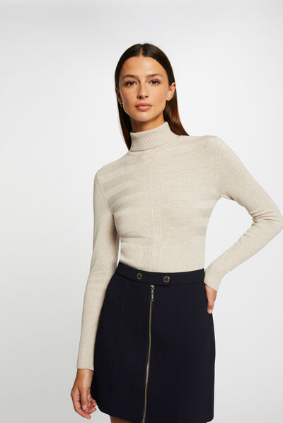 Long-sleeved jumper turtleneck beige ladies'