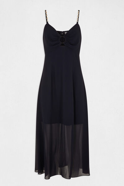 Midi A-line dress straps with chains navy ladies'