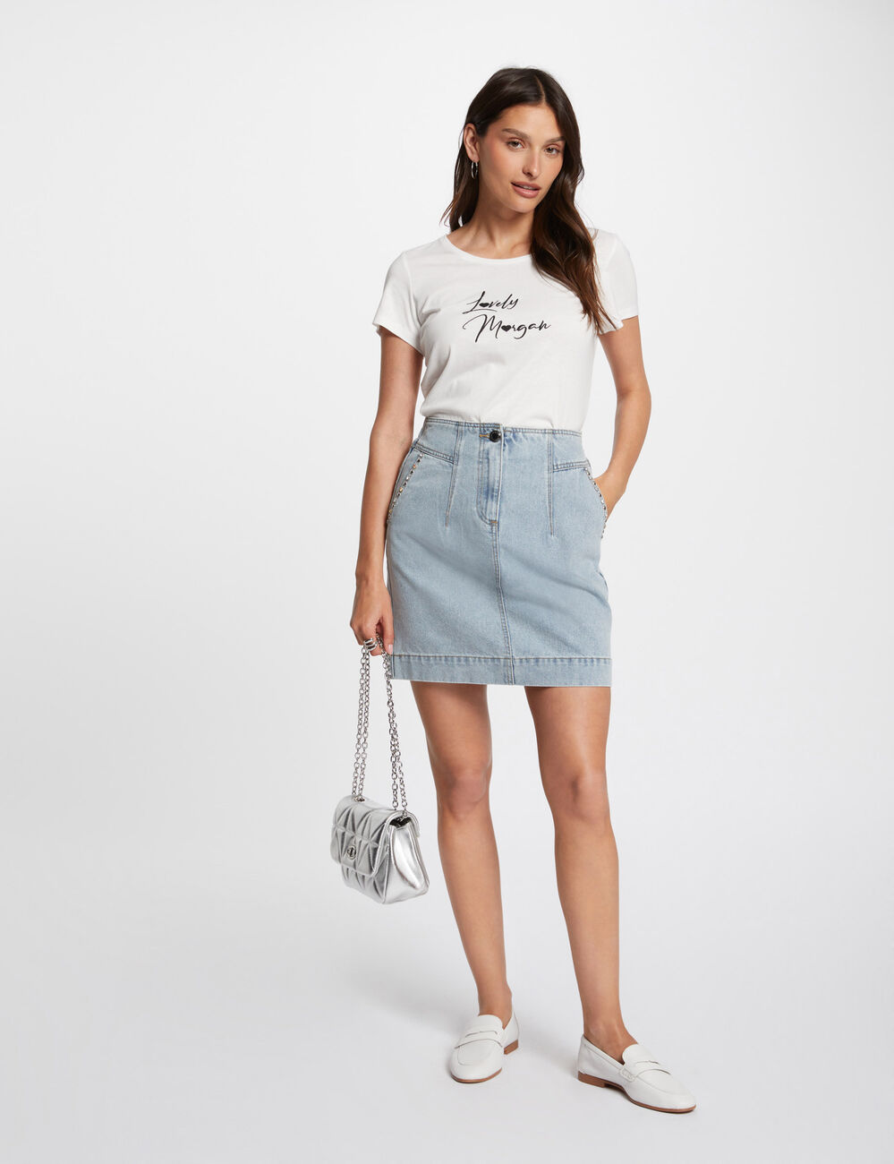 T-shirt embroidered message ecru women