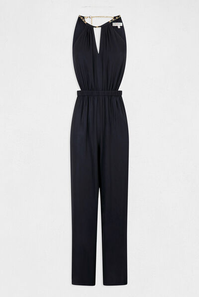 Jumpsuit with loose wide legs navy ladies'