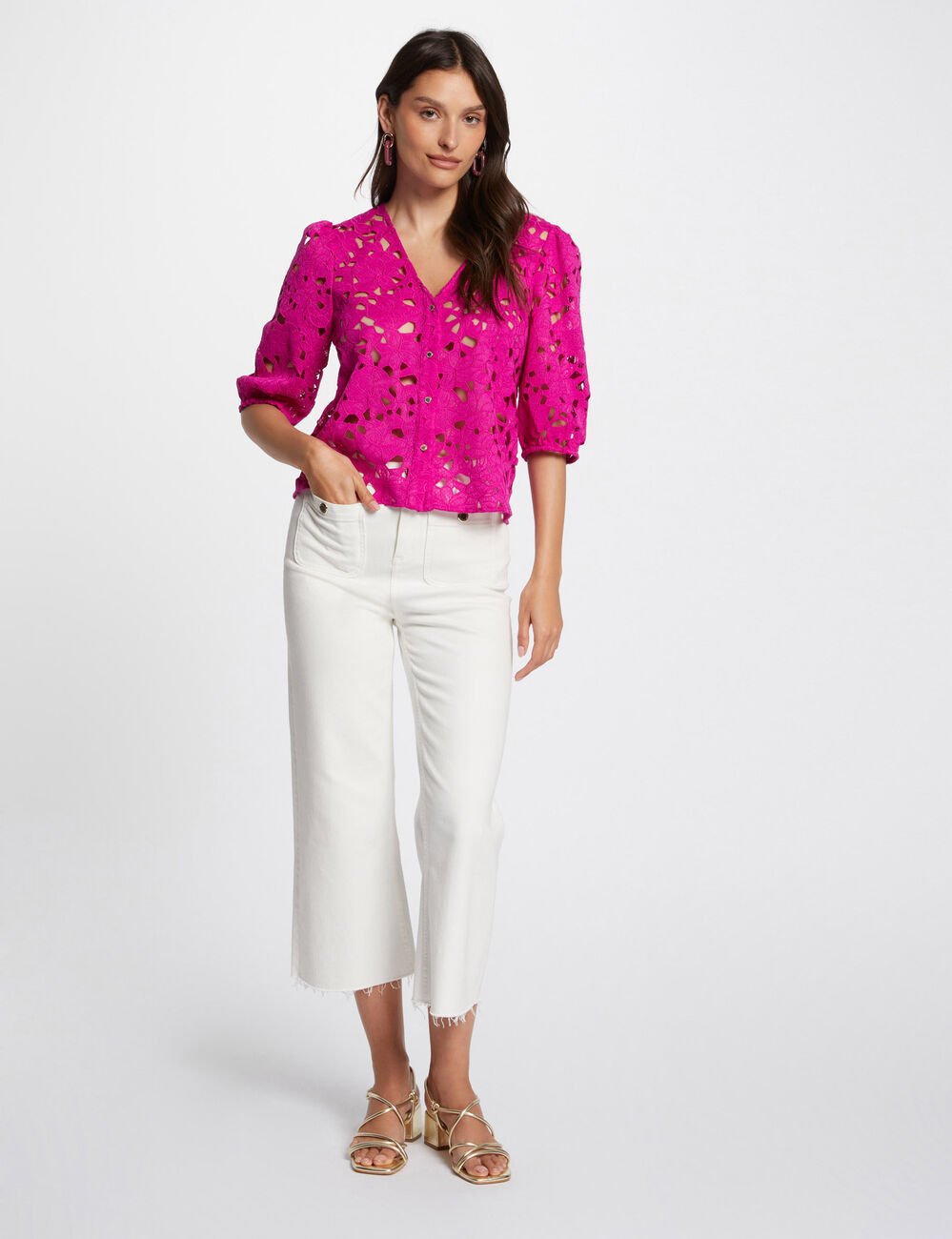 Lace shirt 3/4-length sleeves dark pink women