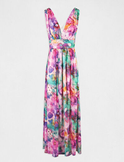 Maxi waisted dress floral print multicolored women