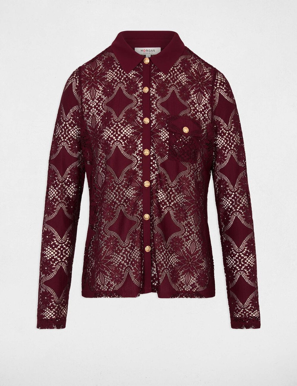 Lace shirt with a notched collar bordeaux women