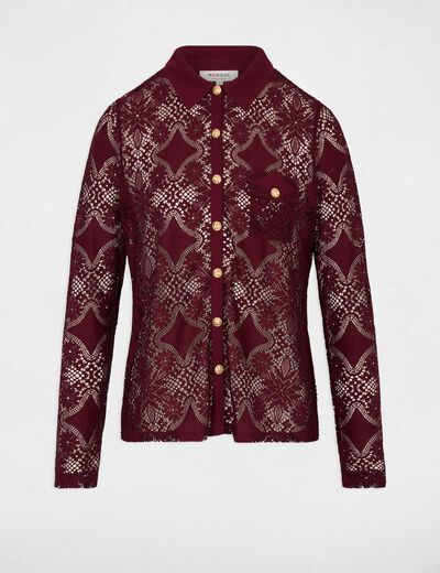 Lace shirt with a notched collar bordeaux women
